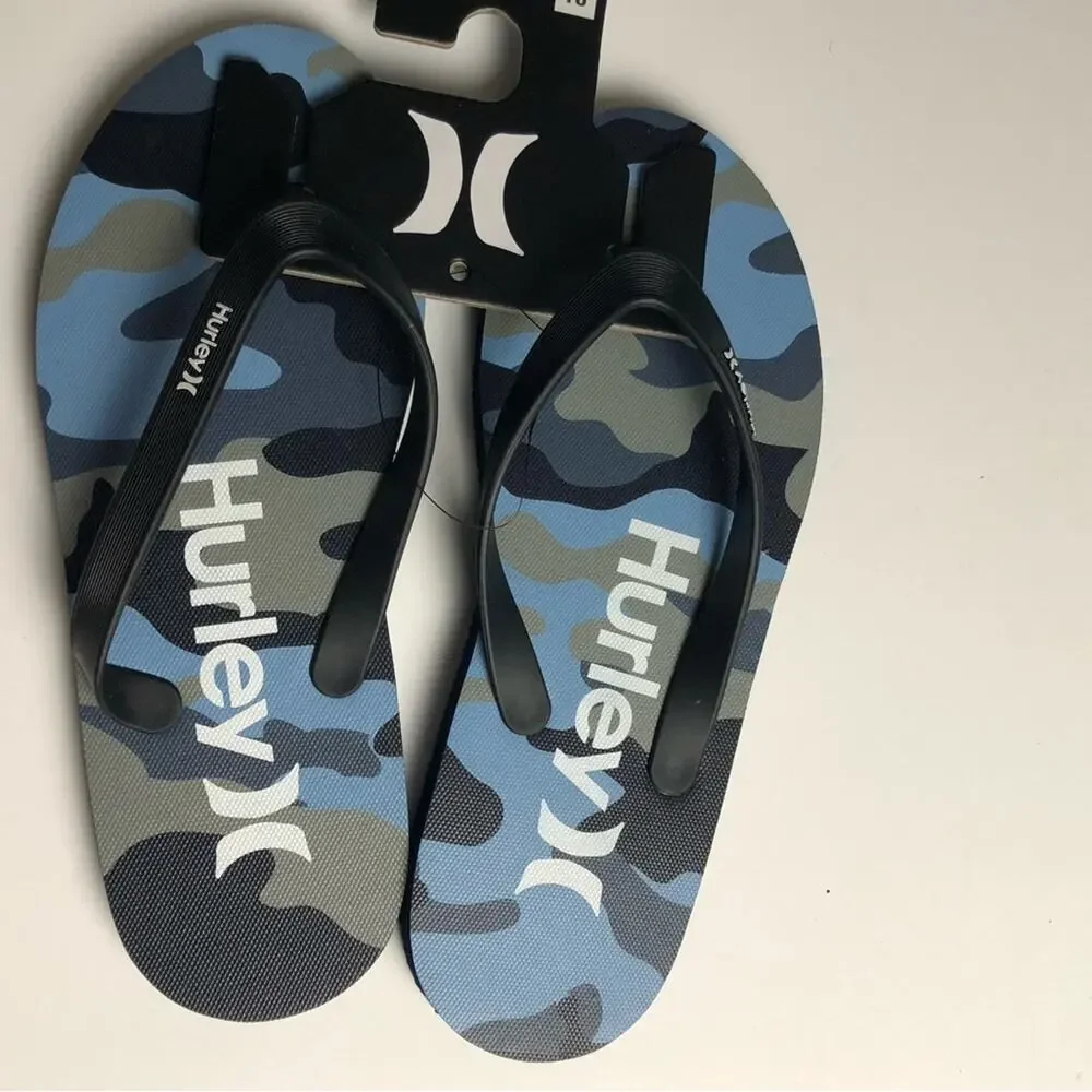 Hurley Men's Blue Gray Camo Beach Style Flip-flops  Sz  10